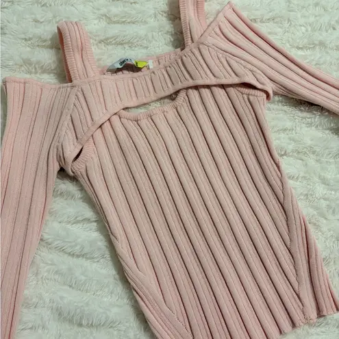 Pink Ribbed Cold Shoulder Sweater top