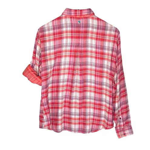 Kuhl Women’s Pink and Red Plaid Long Sleeve button front Shirt