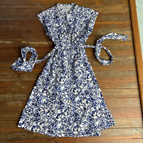 Free Assembly 100% Cotton Belted Button Front Utility Shirtdress ~ Size M 💚🍄 Blue Size M