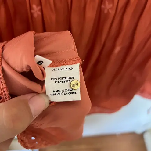 Ulla Johnson  Rust Ruffle Eyelet Mini Dress, Flutter Sleeves, Boho Romantic - Image 7