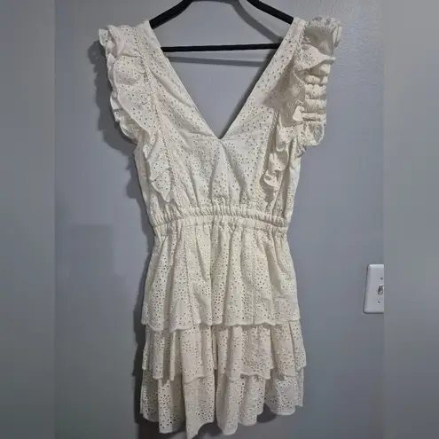 Love The Label Shopbop boho coquette girly fairy Cream Eyelet Ruffle Dress Small White
