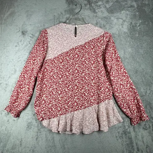 LOGO By Lori Goldstein Logo Lori Goldstein Blouse Floral Print Long Sleeve Ruffle Hem Pink Red Size S