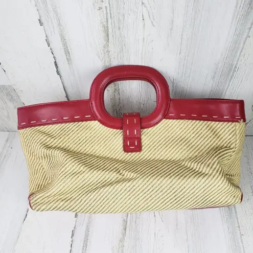 Valerie Stevens Beige Woven Red Faux-Leather Trim Handbag Women's Purse