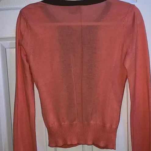 Vera Wang  Pink Brown Button Down Cardigan w/ Pockets Size XSmall