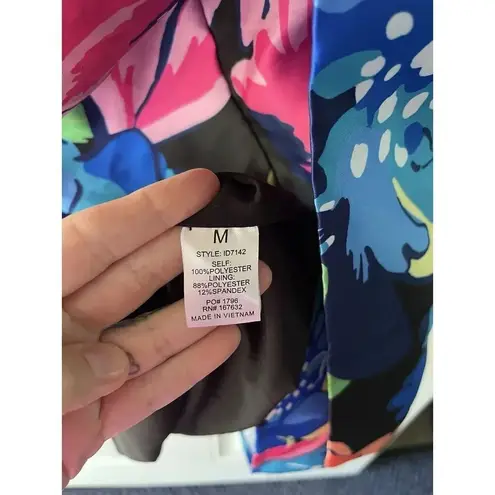 Klesis NEW Satin Floral Print Off Shoulder Cocktail Mini Dress Size Medium Blue