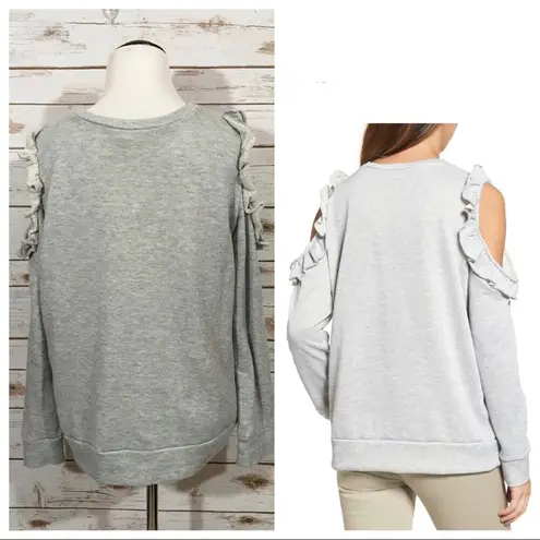 Caslon Ruffle Trim Cold Shoulder Sweatshirt - Gray - Small