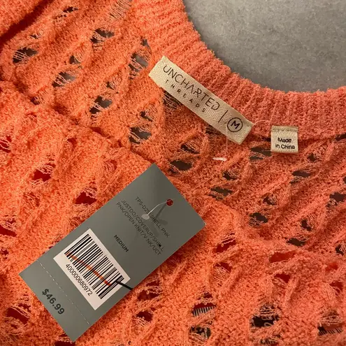 NWT Uncharted Threads Size M Coral Stretchy Knit Crochet Terry Cover Up Dress Pink Size M