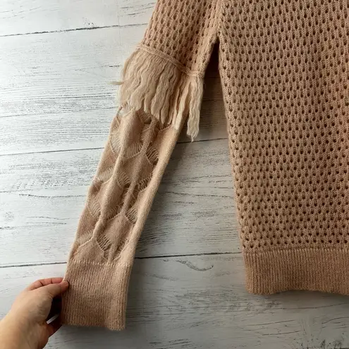 Tanya Taylor Naomi Open Knit Fringe Sweater Size M
