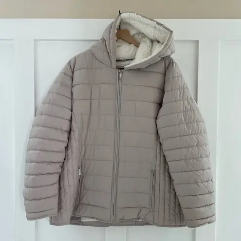 Weatherproof Sherpa Lined Channel Quilt Hooded Puffer Jacket Coriander Size 2X