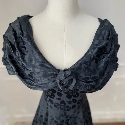 Vintage 80s 90s Off Shoulder Jacquard Short Dress Drama XS Black
