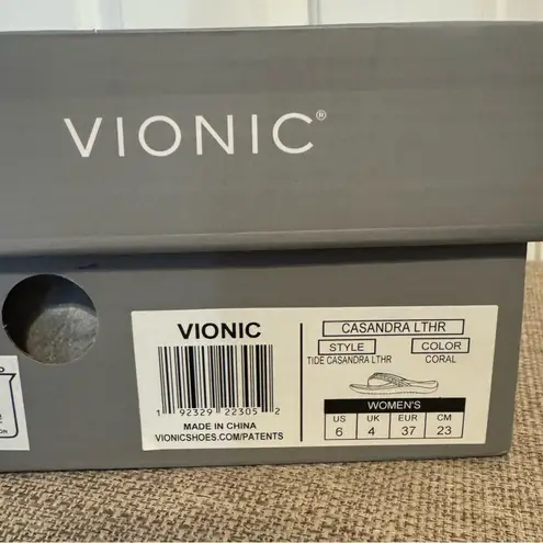 Vionic Cassandra Coral Pink and Tan Sandals Thong Leather size 6 comfortable