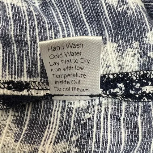 Ming Wang Tunic Top Womens 2X Navy White Print Sheer Button Up 100% Cotton Plus