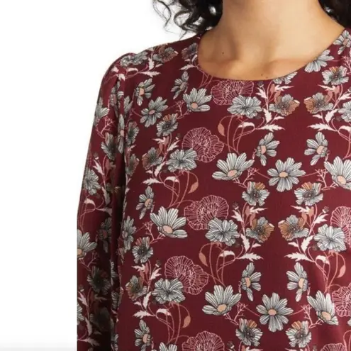 Caslon NEW NWT Floral Print Long Sleeve Drop Waist Mini Dress Burgundy Maroon S