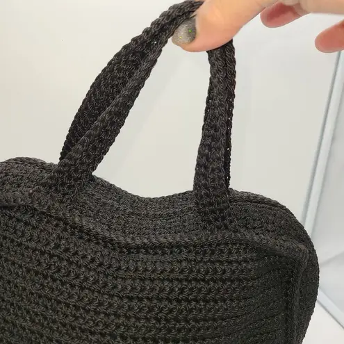 Crochetted Top Handle Bag Black