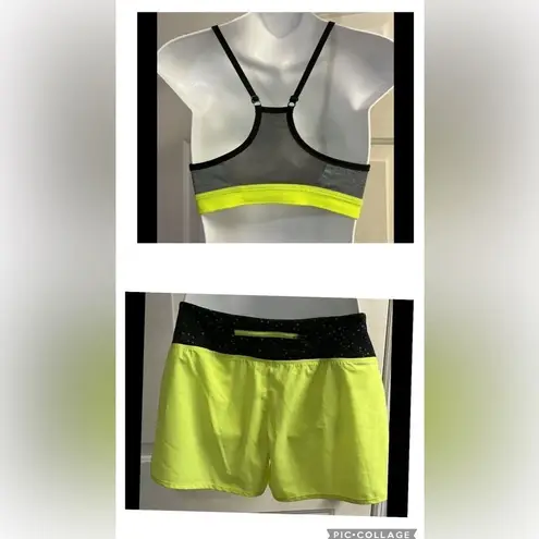 Nike  Dri-Fit Neon Yellow, Gray, Black Sports Bra & Running Shorts Set- Medium