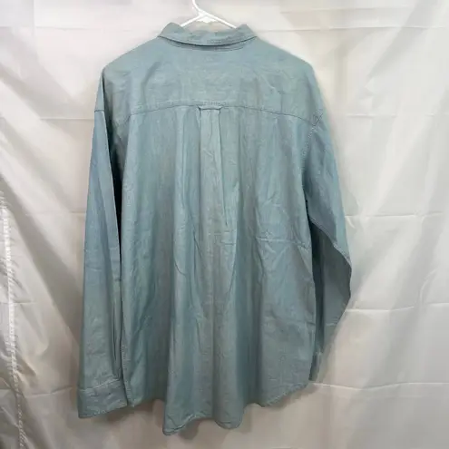 Vintage ACME light wash blue denim embroidered looney tunes button cotton shirt Size XL