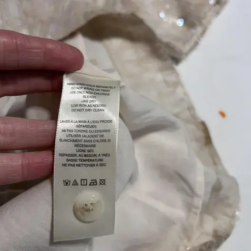 Pilcro Sequin Shirt Womens Large Beige Short Sleeve Button Front Collared Top