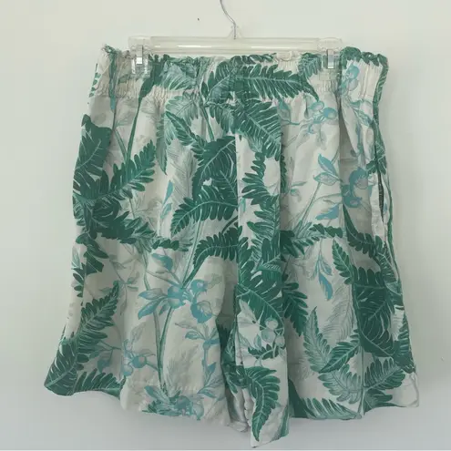 H&M Linen-blend Pull-on Shorts Palm Leaf Print Size L thumbnail 4