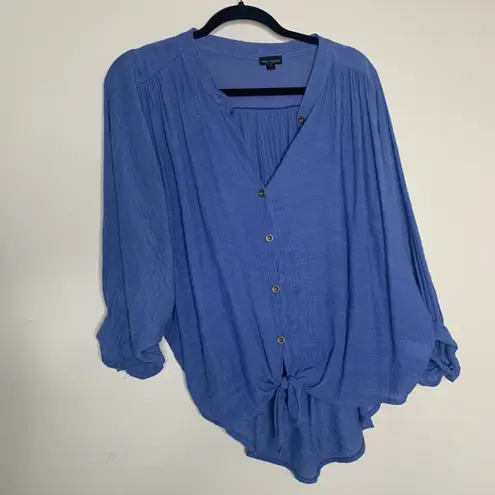 Coco + Carmen Slate Blue Gauze Boho Shirt Sz L/XL