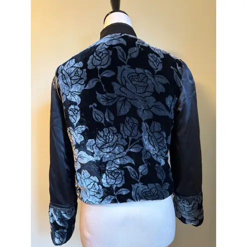 Black Velvet Rose Floral silk Jacket coat S boho whimsigoth fairy Y2K vintage