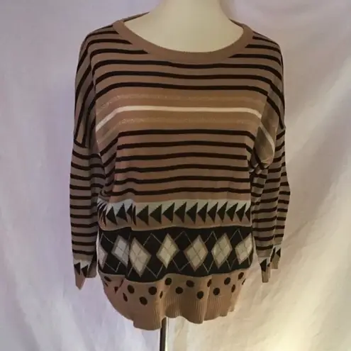 Moonlight Striped argyle sparkly oversized lightweight sweater
