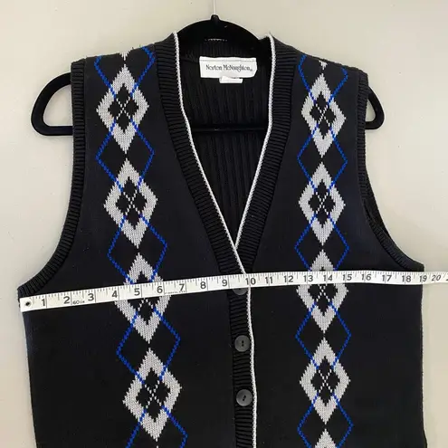 Vintage 90s Black Blue Classic Chandler Bing Argyle Preppy Sweater Vest Medium