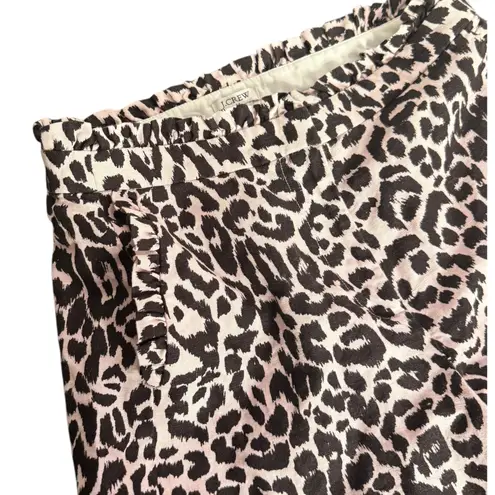 J.Crew Pink Leopard Print Ruffle Shorts Women Size 0 Animal Print Linen Cotton