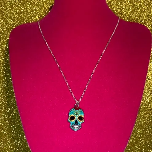 Boutique Sunflower Sugar Skull Necklace Sterling Silver 925 Kawaii Gothic Emo Halloween