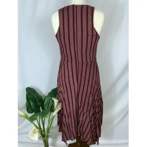 Nordstrom Lumiere Burgundy Stipe Maxi Midi Handkerchief Sleeveless Modest Dress Small