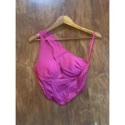 I SAW IT FIRST Asymmetric Satin Corset Crop Top Pink Size 4