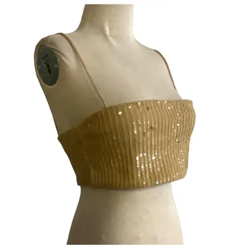 Retrofête Vaani Bra in Nude Large New Womens Squins Crop Tank Top Brown