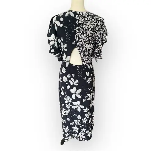 Isolda Women's Floral Wrap Dress Size 6 Black Midi Length Party