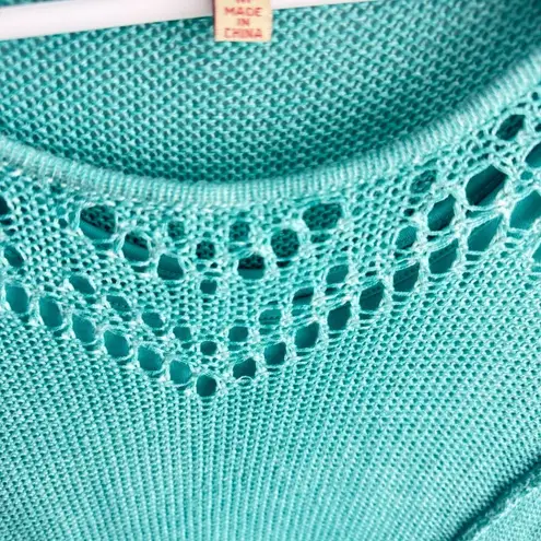 Reba Women’s Turquoise Knit Sweater – Medium – Crochet Neckline, Blue