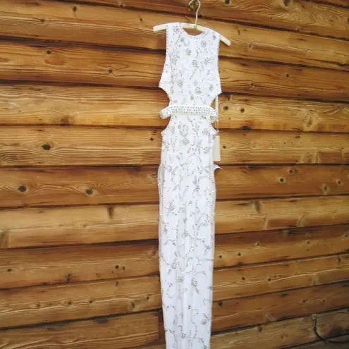 Mac Duggal 10873 Womens BEADED SLEEVELESS HIGH NECK CUT OUT COLUMN GOWN Dress