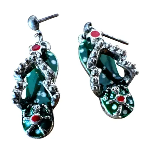 Christmas Flip Flop Earrings Thongs Dangle Posts Beach Cruise Island Va… Green