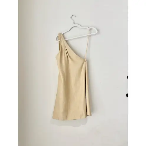 Alexis Jenell Asymmetric Halter Open Back Mini Dress With Button Beige Women's S