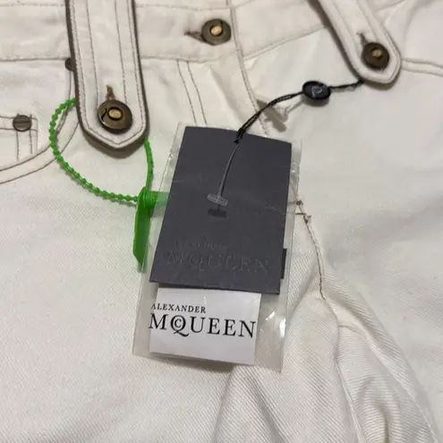 Alexander McQueen NEW vintage y2K distressed ivory straight Leg Jeans size 40 IT