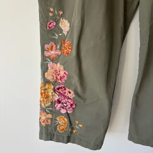 Driftwood Jeans Utility Boyfriend Crop Pant Portofino Green Floral Embroidered