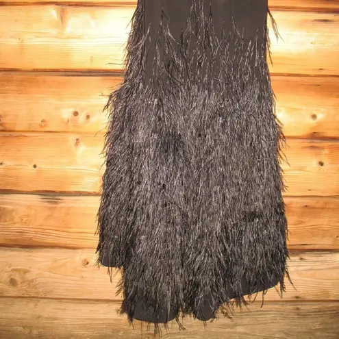 Mac Duggal 11839 Black Jersey Long Sleeve High Neck Feather Gown