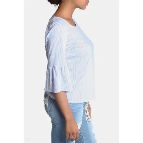 Skies Are Blue | Blue and White Striped Bell Sleeve Blouse | Small