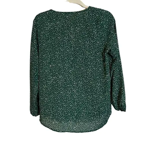 West Kei  Green Long Sleeve Button Down Speckled Flowy Blouse Size Small