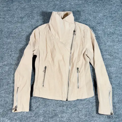Thread & Supply Faux Suede Moto Jacket Women’s Small Nude Tan Ribbed Panels Zip