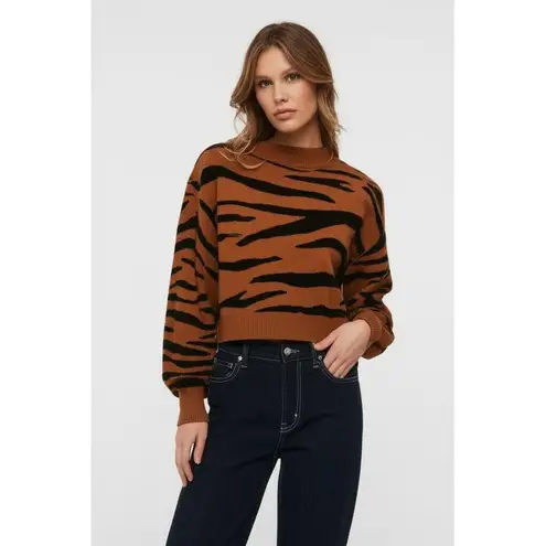 Cloud Ten Sweater Womens Size S Tiger Print Cropped Crewneck Knit