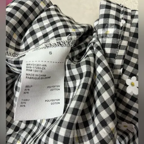 Sophie Rue Puff Sleeve Smocked Waist 90s Gingham Daisy Print Midi Dress S