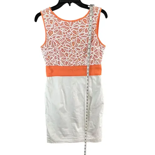 London Times Sheath Dress Womens 8 Orange White Lace Sleeveless Classic Chic