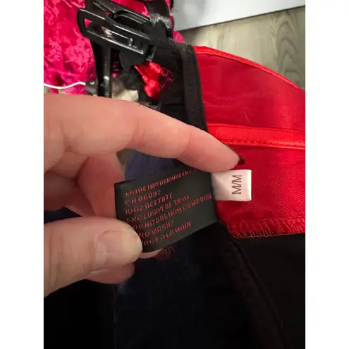 Vintage Red Black Satin Corset Bustier Top Rhinestone Zipper Ruffle Coquette.com Size M