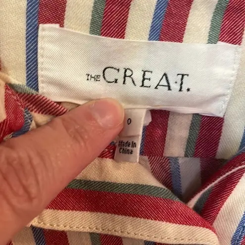 THE GREAT. The Campus Shirt in Red & White Stripe Size 0
