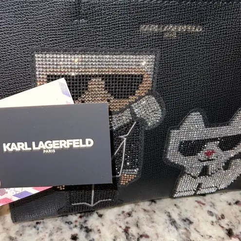 Karl Lagerfeld Womens Maybelle Rhinestone Satchel Crossbody Black Medium NWT