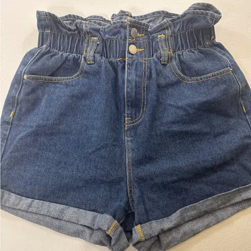 Denim Blvd Paperbag Waist Denim Shorts Dark Wash Cuffed Women's Size M
