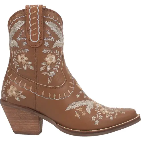 Dingo Primrose Leather Bootie, Brown Embroidered Floral Western Boots, Size 8.5